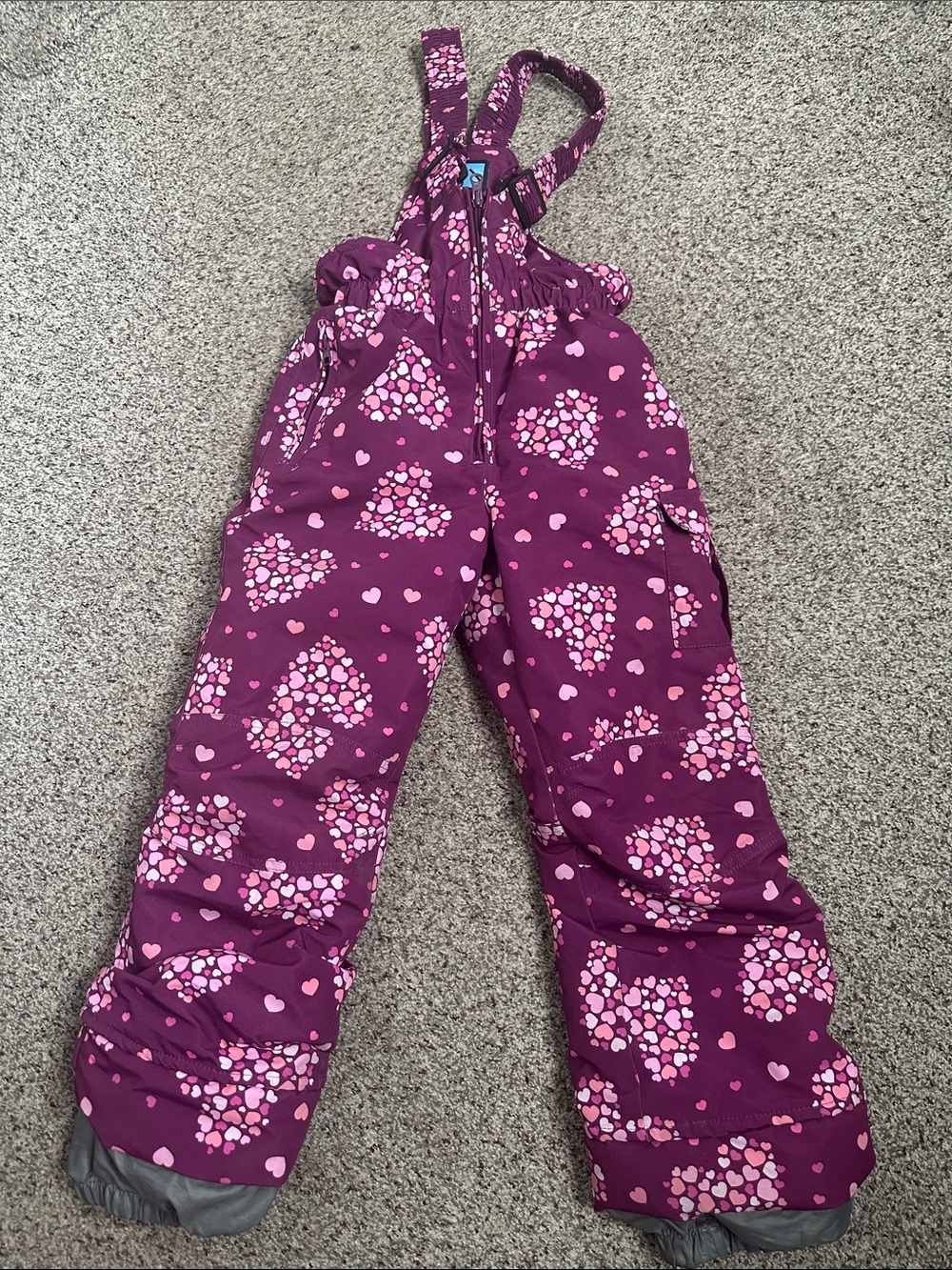 Ice burg Kids Purple Heart-Print Snow Bib Pants size 6
